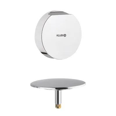 A chrome-finished bathroom drain assembly, including the cover and the drain body, is displayed against a white background.