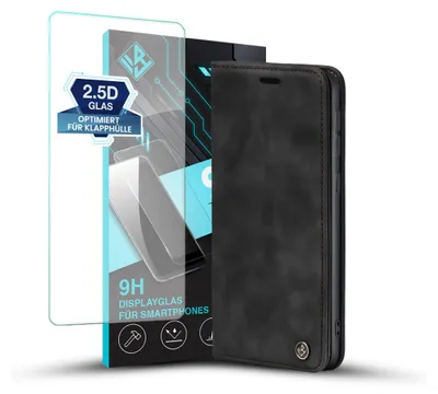 Produktbild von Handy Hülle für Samsung Galaxy S25 FE mit 9H Displayglas Klapphülle Bookcase Flip Cover Handy Tasche Etui Farbe: Schwarz