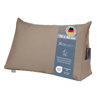 Produktbild von Rückenkissen | Lesekissen für Bett und Sofa | hellbraun | 70 x 40 x 20cm | Stabiles Bettsitzkissen | XDREAM