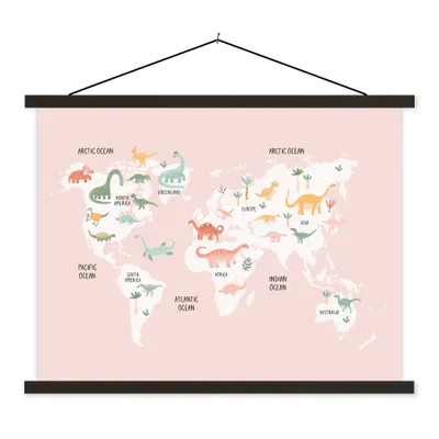 Obrázok produktu pre MuchoWow® Textilný plagát - Mapa sveta - Deti - Dino - 120x90cm - S čiernymi lamelami