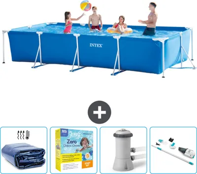 Obrázok produktu pre Bazén Intex s obdĺžnikovým rámom - 450 x 220 x 84 cm - modrý - obsahuje markízu - balík na údržbu - filtračné čerpadlo pre bazén - vysávač