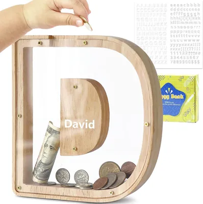 Productafbeelding van Spaarpot Hout - Houten Letterspaarpot - Voor Kinderen - Verjaardagscadeau - Personaliseerbaar