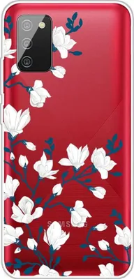 Produktbild von Hülle für Samsung Galaxy A02s, transparentes Silikon, weiße Blumen