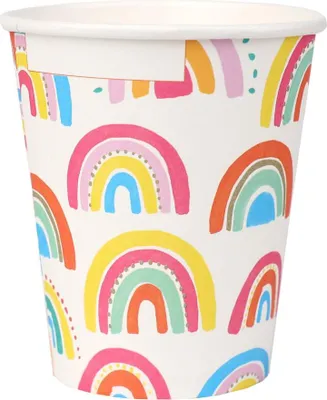 8 Regenbogen-Papierbecher 250 ml für Kinderparty bunt