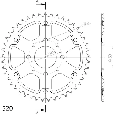 Produktbild von Stealth-Kettenrad Supersprox 520 - 44Z (orange) RST-273:44-ORG|ID 58,0 LK 90,0 4-Loch/4-Loch
