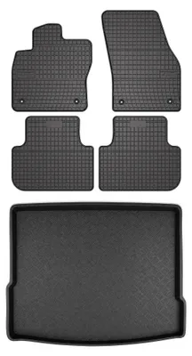 Image de Tapis en caoutchouc + bac de coffre pour Volkswagen Tiguan II 2015- (plancher haut) – 5 pièces, noirs, sur mesure