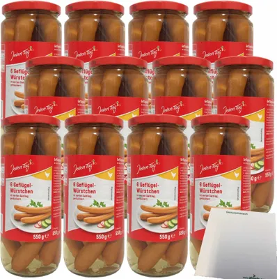 Produktbild von Jeden Tag Geflügel-Würstchen im Saitling schmackhaft geräuchert 12x250g Glas (72 Stück) + usy Block