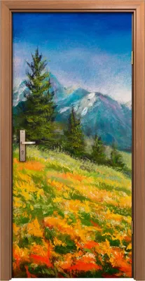 Produktbild von Türposter 90x200 cm Türaufkleber Türtapete Türfolie Klebefolie Blumen auf dem Bergfeld Landschaft