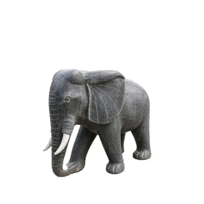 Produktbild von Schöner Elefant aus Naturstein mit Stoßzähnen für den Garten, die Terrasse oder den Vorgarten Neu Frostfest Witterungsbeständig Handarbeit NH-0123