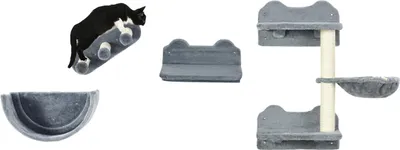 Produktbild von Katzen Kletterwand 4 tlg., Klettern Katzenkratzbaum mit Kaztentreppe, Hängematte, Sprungplatt, Wandkratzbaum, Wand Katzenmöbel, bis 5 kg