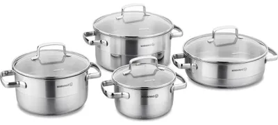 Image de Ensemble de casseroles en acier inoxydable KORKMAZ STILA / Ensemble de 4 casseroles / Casseroles avec couvercles