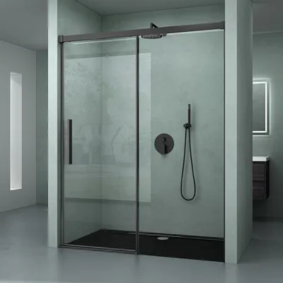 Produktbild von Mai & Mai Duschabtrennung Nischentür Schwarz 120x195cm Nischenschiebetür 6mm ESG-Sicherheitsglas inkl. Soft-Close Teramo12K