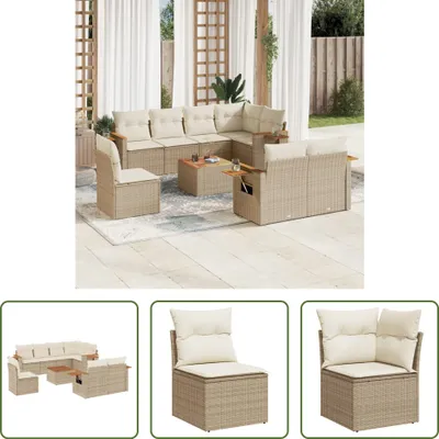 Produktbild von The Living Store 9-tlg. Garten-Sofagarnitur mit Kissen Beige Poly Rattan