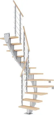 Produktbild von Pertura Mittelholmtreppe Malva Eiche Leimholz Perlgrau 1/2-gewendelt 75 cm 12 Stufen / 13 Steigungen Stabgeländer Graual