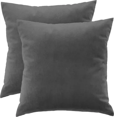 Produktbild von Samt Kissen Set, 2 x Grau, Kissenbezug Zierkissen Graphite 45x45 cm, mit Füllung, Decorative Kissenhülle Sofakissen, für Wohnzimmer Schlafzimmer Gray