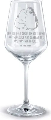Produktbild von Mr. & Mrs. Panda Weinglas Wellensittich Liebe - Transparent - Geschenk, glas für rotwein, wein, Rotweinglas mit Gravur, Vertrauen, Freundin, graviert, Verknallt, Umarmen
