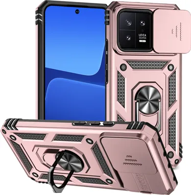 Image de Étui pour Xiaomi 13 étui double couche avec couvercle coulissant pour l'appareil photo et anneau de support Rose
