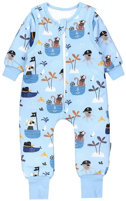 Produktbild von TupTam Baby Schlafsack mit Füßen und Ärmel  e Materialien Winterschlafsack, Farbe: Piraten Affe Qualle Katze Blau, Größe: 68-74