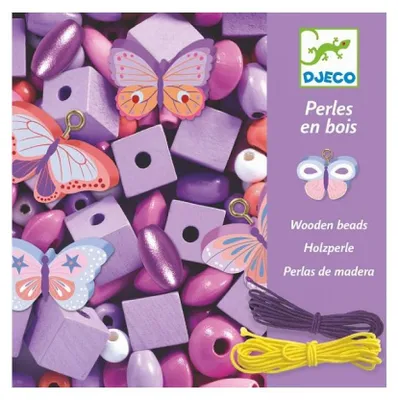 Obrázok produktu pre Drevené korálky na niti Motýle, Djeco