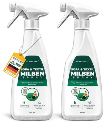 Produktbild von Silberkraft Milbenspray Sofa & Textil zur Milben-Abwehr - gegen Haussstaubmilben - ohne Permethrin - 2 x 500 ml