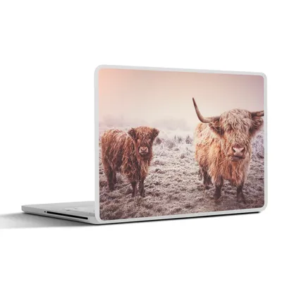 Produktbild von MuchoWow® Laptop Aufkleber Sticker Cover Schottische Highlander - Schnee - Sonne 25x18 cm - Laptop-Deko