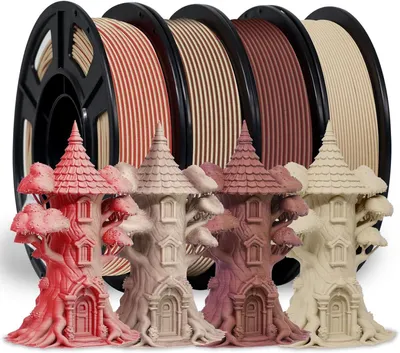 Productafbeelding van Hout PLA Filament - 3D Print Materiaal - Creatief Ontwerpen - Dubbele Kleur Effect - 4x250G - Natuurlijk Hout