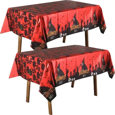 Obrázek produktu pro Dvě kusy plastových ubrusů na Halloween, rozměry 137 x 274 cm, s motivem dýně a pavučiny