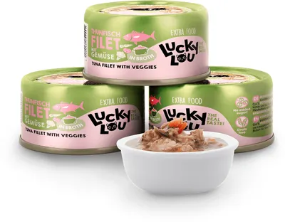 Produktbild von Lucky Lou Extrafood Thunfisch mit Gemüse in Sud  Katzenfutter Katzennassfutter Futterergänzung