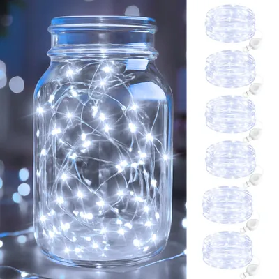 6er-Set LED-Lichterkette, kaltweiß, 20 LEDs, wasserdicht, batteriebetrieben