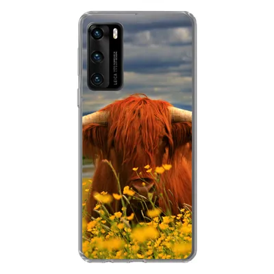 Produktbild von MuchoWow® Handyhülle Schutzhülle Hülle für Huawei P40 Schottischer Highlander - Tiere - Blumen Silikon Softcase Handy Hülle - Handytasche