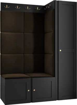 Produktbild von MIRJAN24 Garderoben-Set Orion Ramiro IX, Kleiderschrank, Schuhschrank, 2x Kleiderhakenbrett, 11x Paneel 42x42, 4 Kleiderhaken für Kleidung, Metallgriffe (Farbe: Schwarz, Manila 04)