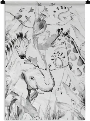 Produktbild von MuchoWow® Wandteppich Wandbehang Aquarellieren - Tiere - Elefant - Jungen - Mädchen - Kinder - Kinder 90x135 cm Tapisserie Dekoration Wandtuch - Baumwolle - Wandskulptur