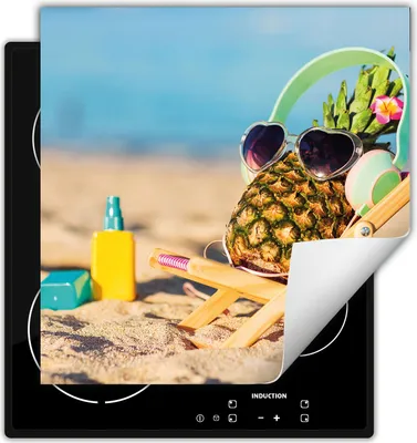 Produktbild von DarHaus Herdabdeckplatte 60x52 cm Anti Rutsch Matte Aufrollbar, Strand - Ananas