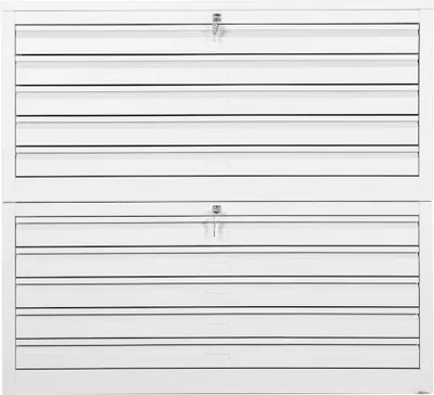 Produktbild von Flachablagenschrank Chinchilla | 10 Schubladen | Schwanenhalsgriff | HxBxT 105x113x83 cm | Metallabdeckplatte | Grau