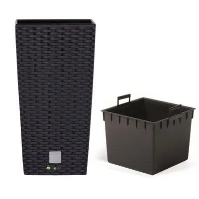 Image de Pot de fleur aspect rotin Anthracite Carré 32x32x61 cm Haute capacité 49 L Trapèze plastique