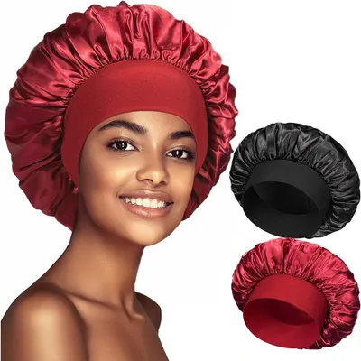 Produktbild von 2 Satin-Schlafhauben zum Schlafen für lockiges Haar, atmungsaktiv und verstellbar, für Damen und Mädchen