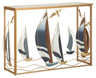 Image de FURNLUX Table console Vele Gold 108cm / Couleur principale : Gold / Dimensions : 108 x 80 x 37 cm