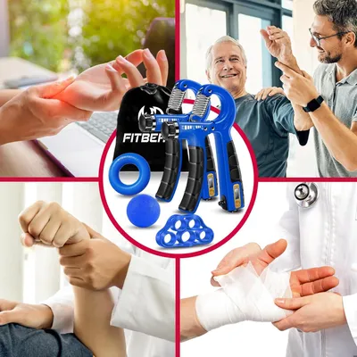 Produktbild von Gripkraftverstärkerset für Handtraining - Einstellbarer Widerstand, Griffbälle und Ringe für Muskelaufbau - 5 Stück, dunkelblau