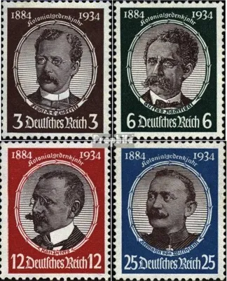 Produktbild von Briefmarken Deutsches Reich 1934 Mi 540-543 (kompl.Ausg.) mit Falz Kolonialfeier/Deutsche Kolonialforscher