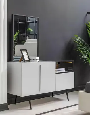 Produktbild von Kommode Spiegel Holz Set Modern Design Möbel Gruppe Weiß Luxus 2tlg
