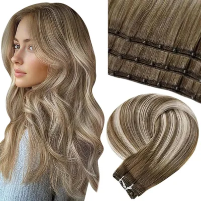 Zdjęcie produktu dla Pasemka do przedłużania włosów, naturalne włosy, ombre, brązowo-blond, 40 cm, 50 g