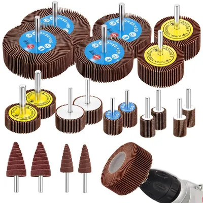 Produktbild von Schleifaufsatz Schleifstift Set - Körnung 80 - Fächerschleifer und Lamellenschleifer - 8 Durchmesser - 20 Stück