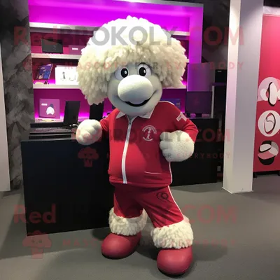 Produktbild von Magenta-Schaf REDBROKOLY Maskottchen kostüm mit Anzughose und Schlüsselanhänger