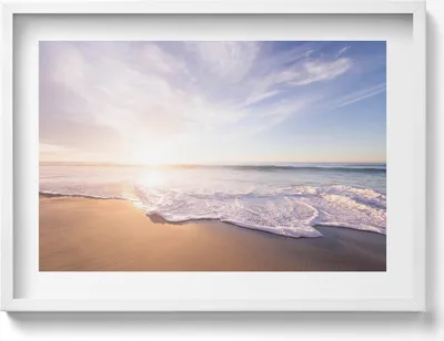 Produktbild von Ruhige Aussicht auf Strand und Meer– Wandbild mit Rahmen – Gerahmtes Bild  – Wanddekoration – 70x50 cm –  Weiß Rahmen