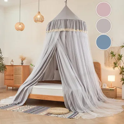 Obrázek produktu pro Moskytiéra na dvoulůžko pro jednolůžko, 2,7M moskytiéra na postel, dvouvrstvá moskytiéra s jemným pletivem, šedá