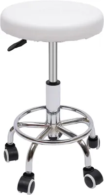 Zdjęcie produktu dla Taboret obrotowy 360°Bezpłatny obrót Regulowana wysokość Taboret na kółkach Siedzisko pokryte imitacją skóry Udźwig do 100 kg do salonów kosmetycznych, fryzjerskich, biur, gabinetów lekarskich