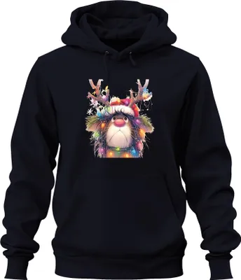Produktbild von Rudolf Rentier Lichterkette Weihnachten niedlich Cartoon Geschenk Uni Hoodie Kapuzenpullover, Navy, L
