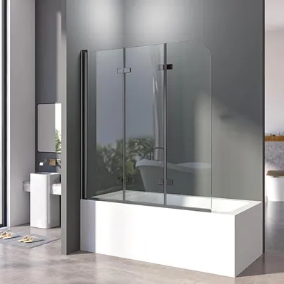 Produktbild von Duschwand für Badewanne Faltbar 3-teilig 140 x 140 cm Badewannenaufsatz Duschtrennwand 6mm ESG Glas Nano Beschichtung Duschtrennwand (Schwarz)