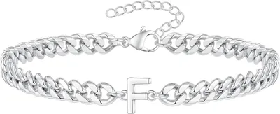 Produktbild von Uni-Armband mit Buchstaben-Charm, hohl, dicke Kette, verstellbar mit verlängerter Kette, Name, Initialen-Armreif, Paar-Geschenk zum Valentinstag