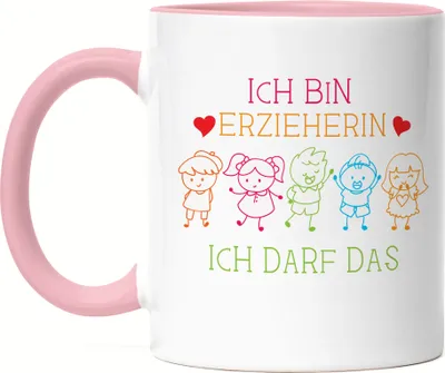 Produktbild von Ich Bin Erzieherin Ich Darf Das Tasse Rosa Abschiedsgeschenk Erzieherin Tagesmutter Kindergarten